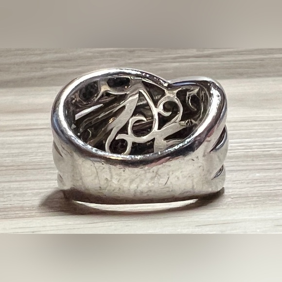 Designer Signed JS Sterling Silver Pavé Black Diamond Crossover Ring, Size 6 - Picture 4 of 10